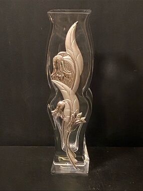Riflessi Italy Sculptural Glass Vase 925 Sterling Overlay Tulips  8.5”